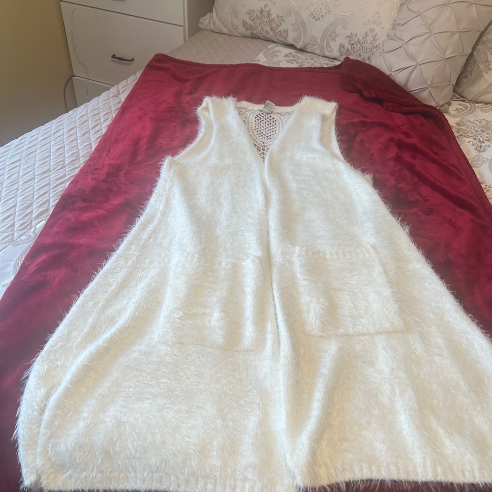 White Fuzzy Sleeveless Vest